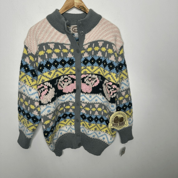 Vintage 90s Pastel Floral Rose Cardigan chunky knit oversized womens M NWT - Picture 3 of 9